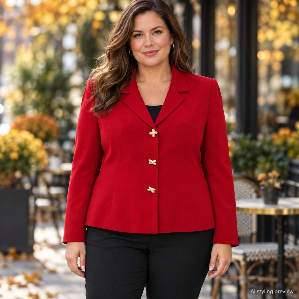 Red Blazer Womens 14 Gold Buttons Holiday Jacket Dillards Kasper Office Siren
